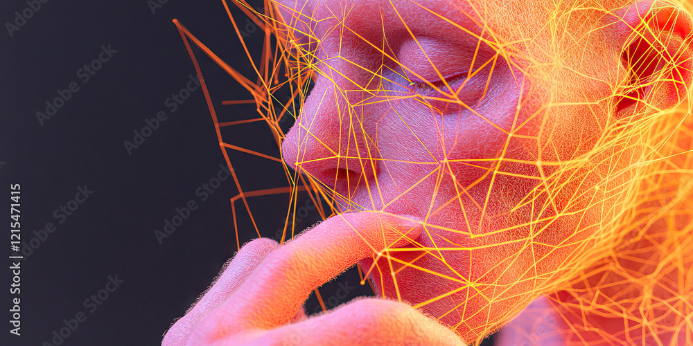 Poster digital face with interconnected network overlay