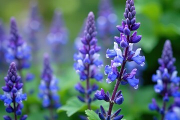 Salvia nemorosa flowers with white and purple hues, blue, detail