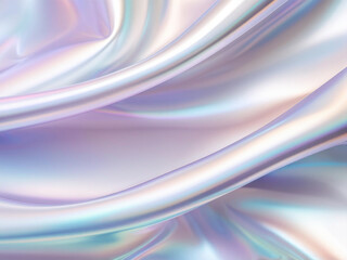 Naklejka premium A stunning close-up of iridescent white glossy fabric with delicate pastel reflections, creating a futuristic and elegant aesthetic. Generative AI