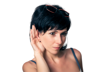 Funny brunette woman close up