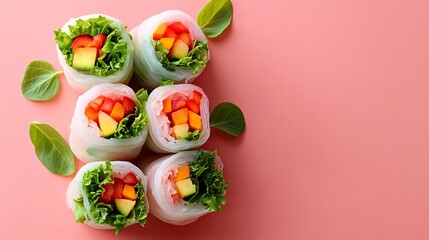 Vibrant Assortment of Fresh Vegetables Neatly Wrapped in Colorful Rolls Presenting a Wholesome and Healthy Culinary Delight Perfect for Salads Snacks or Gourmet Dishes in a Bright Setting