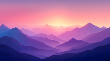 Obraz premium A glowing mountain range surrounded by natural. misty mountain ridges fading into the horizon. Dawn Ridge. Illustration