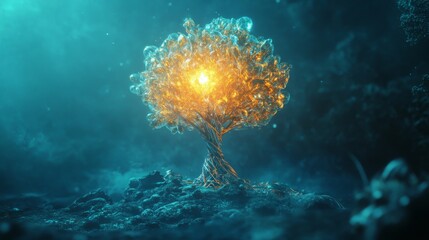 Fototapeta premium Dreamy Chrome liquid metal isolated Tree of Life element. 3D render modern design. Isolated holographic futuristic icon. Y2K, brutalism retro futurism