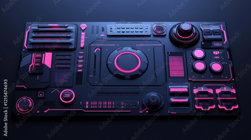 Poster game streaming panels and buttons in sci fi style. vector cartoon set of live stream displays with t