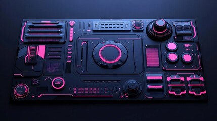 Fototapeta premium Game streaming panels and buttons in sci fi style. Vector cartoon set of live stream displays with techno borders for webcam video app. Ui design elements for show gaming process