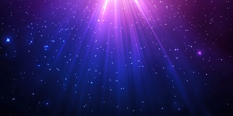A cosmic-themed background with deep blue and purple nebulas, scattered stars, and glowing light