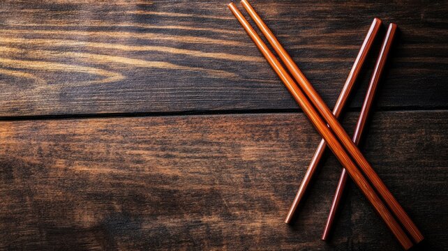 Wooden chopsticks on dark wooden table, crossed and uncrossed