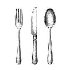 Fork, knife, and spoon hand-drawn vector illustration on a white background