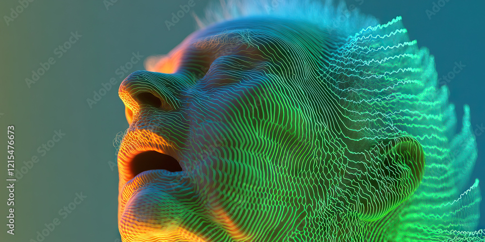 Poster digital rendering of human head with network overlay