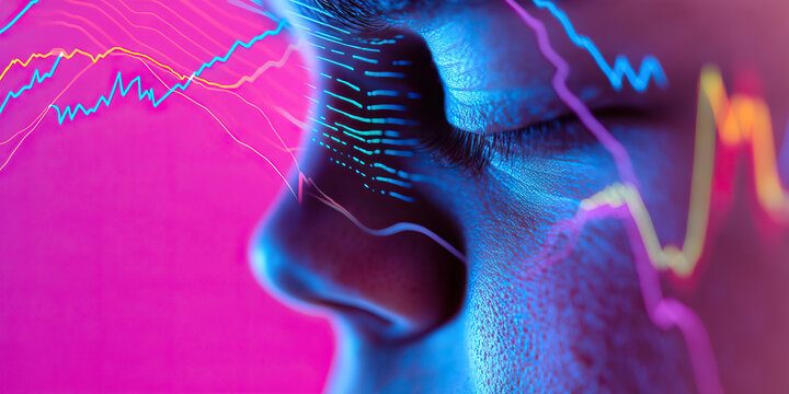 Human Face Overlayed with Multicolored Line Graphs