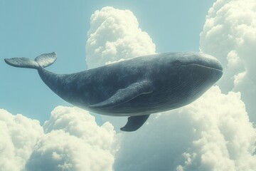 Fototapeta premium Large whale swimming in the cloudy sky, surreal concept