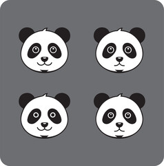 Panda Face Vector Illustration Set - Cute Black and White Designs with Adorable Expressions