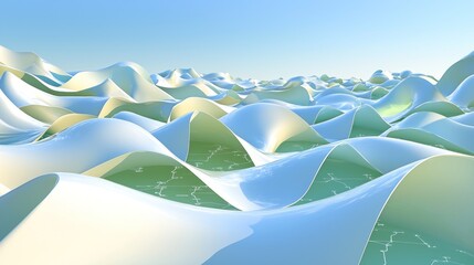 Abstract wavy landscape, serene sky, design element