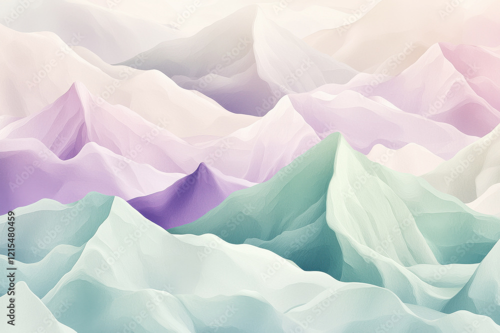 Poster scandinavian-inspired abstract mountain pattern in soft pastel tones with flowing edges and high dep
