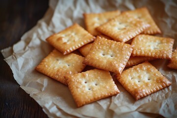 Golden Crackers on Parchment Paper - Generative AI