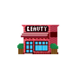 Beauty salon pixel art icon. Design for logo, web, mobile app, sticker, badges and patches. Video game sprite. 8-bit. Isolated vector illustration.