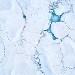 Aerial View of Ice Cracks and Frozen Sea
