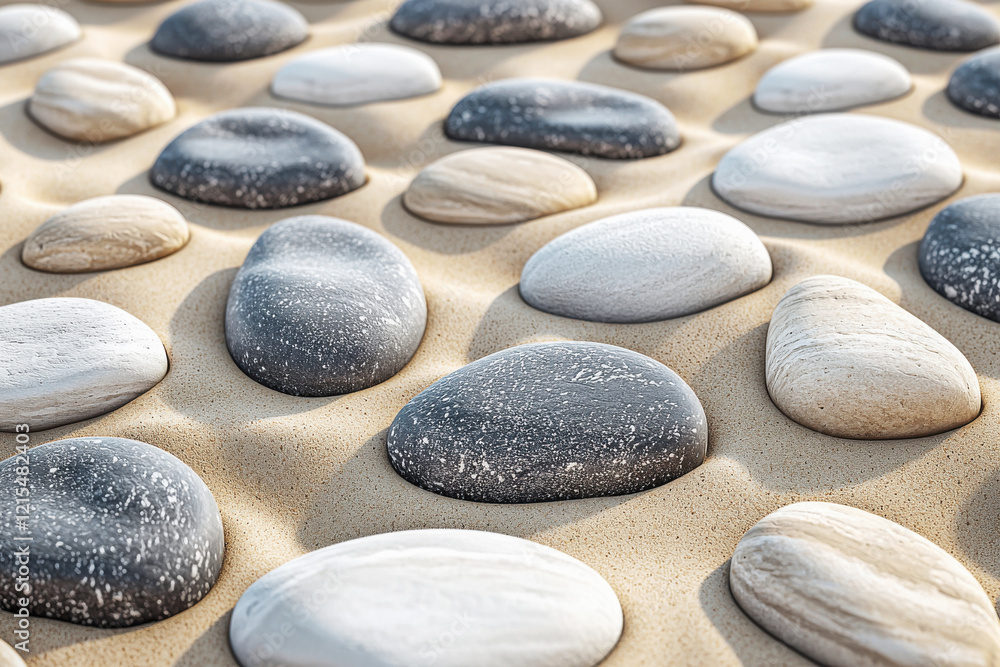 Poster seamless eco-friendly pattern of smooth pebbles in natural tones creating a serene and calming ambia