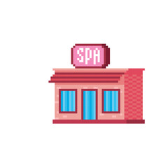 Spa salon building pixel art icon. Design for logo, web, mobile app, sticker, badges and patches. Video game sprite. 8-bit. Isolated vector illustration.