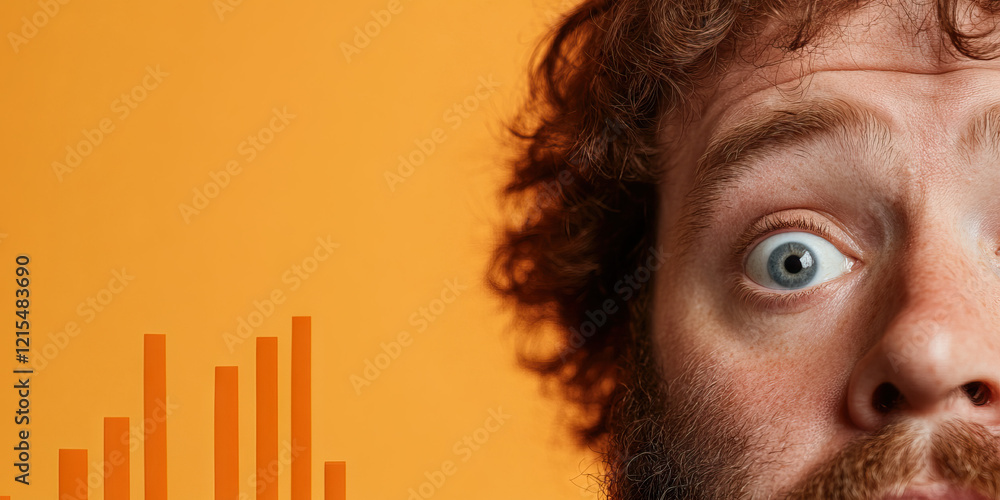 Poster close-up of man's eye and partial face with ascending bar graph