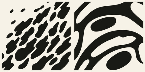 Adorable set of abstract posters designs. Modern wall art with organic irregular geometric shapes. Minimalistic image for creative design. Black and white graphics