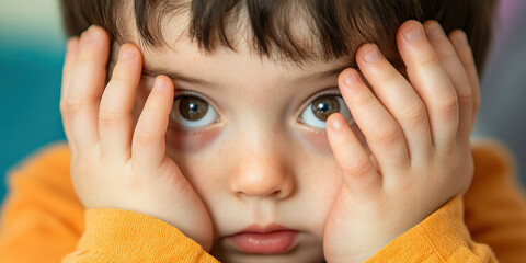 Portrait of Young Child with Hands on Face