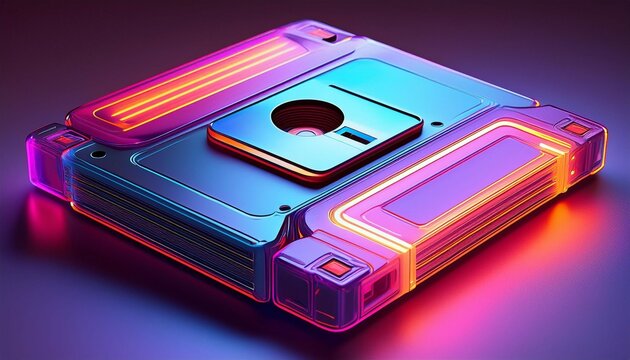 a 3d rendering of a retro floppy disk symbolizing data storage and nostalgic computing