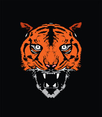 Evil tiger head. Original vector illustration in vintage style. T-shirt design.