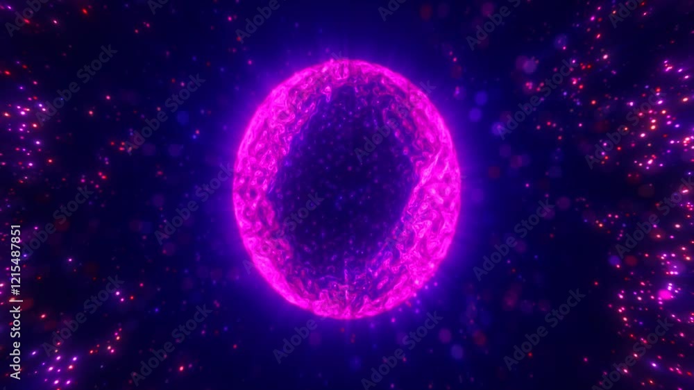 Sticker purple and red glowing sphere encircled by sparkling light particles, creating a vibrant cosmic spec