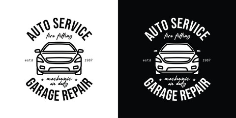 Obraz premium Car service emblem. Original vector illustration in vintage style. T-shirt design.