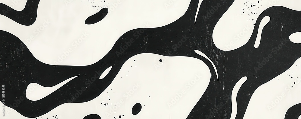 Aufkleber abstract black and white ink pattern with fluid shapes and textured background