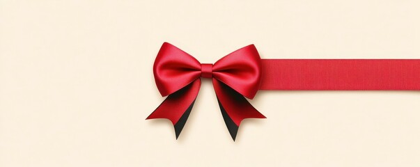 Elegant red ribbon bow on cream background for gift decoration
