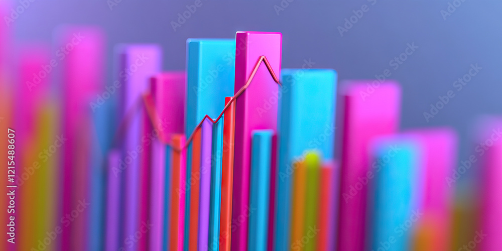 Poster three-dimensional bar graph with upward trendline