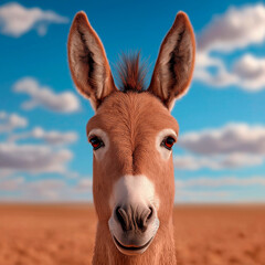 Fototapeta premium Donkey with a funny face on the background of field.