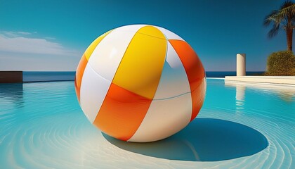 colorful inflatable beach ball with white orange yellow and blue panels summer pool toy
