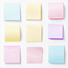 Fototapeta premium Creative reminders on assorted pastel sticky notes arranged neatly on a white surface for effective organization