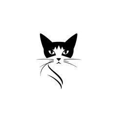 Elegant Black and White Cat Portrait: Minimalist Pet Vector Graphic