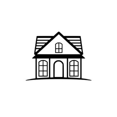Simple House Line Art: Minimalist Black and White Home Design Illustration. Perfect for real estate, architecture, and home decor projects.