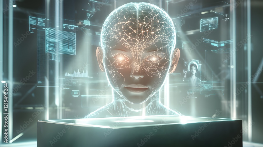 Aufkleber digital brain neural network interface hologram