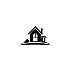 Simple House Illustration: Black and White Home Icon, Real Estate Symbol, Minimalist Architecture Design