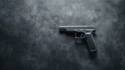 Black handgun on textured surface showcasing sleek design and modern craftsmanship in a minimalist setting