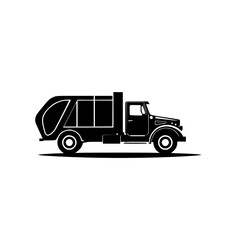 Black Silhouette of a Garbage Truck: A Vector Illustration. Perfect for sanitation, waste management, and recycling projects.