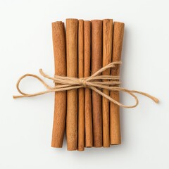 Isolate for product advertising Freshly tied bundles of aromatic cinnamon sticks.