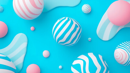 Abstract Composition of Striped Spheres and Splashes on Blue