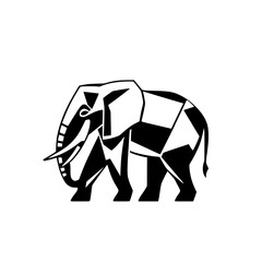 Geometric Black and White Elephant: Abstract Animal Illustration