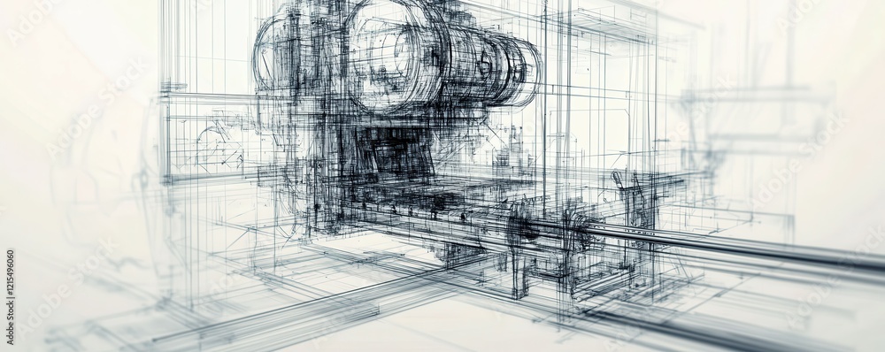 Poster abstract mechanical blueprint with complex overlapping lines and geometric shapes