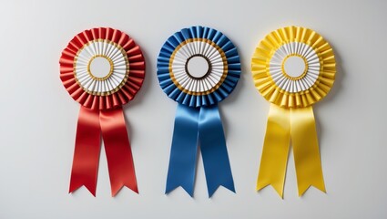 Colorful rosette ribbons on white background