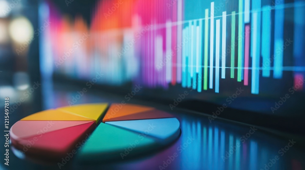 Poster colorful data visualization: pie chart and bar graph