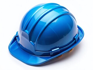 Safety First: Blue Hard Hat Isolated on White Background - Drone Photography Perspective