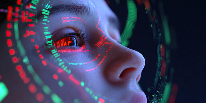 Human Face with Overlaid Digital Code Display